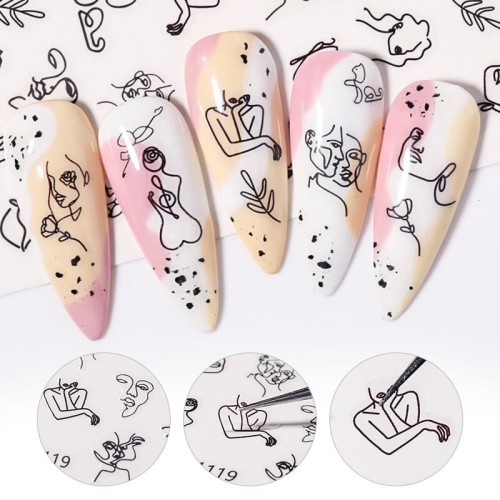 Selbstklebende Nagelsticker | Line Art | kleines Bogenformat