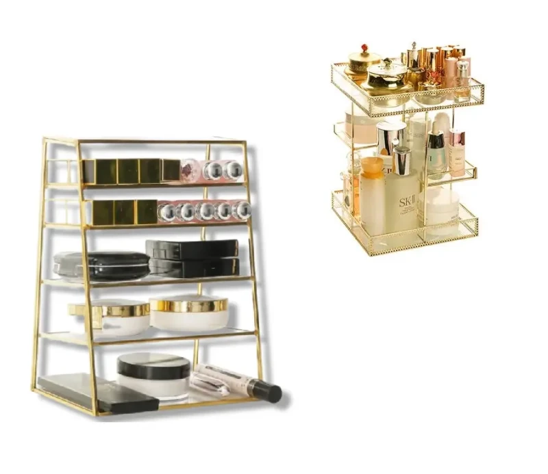 Vergoldeter Glas-Organizer XXL | Behälter für Kosmetika und Accessoires   