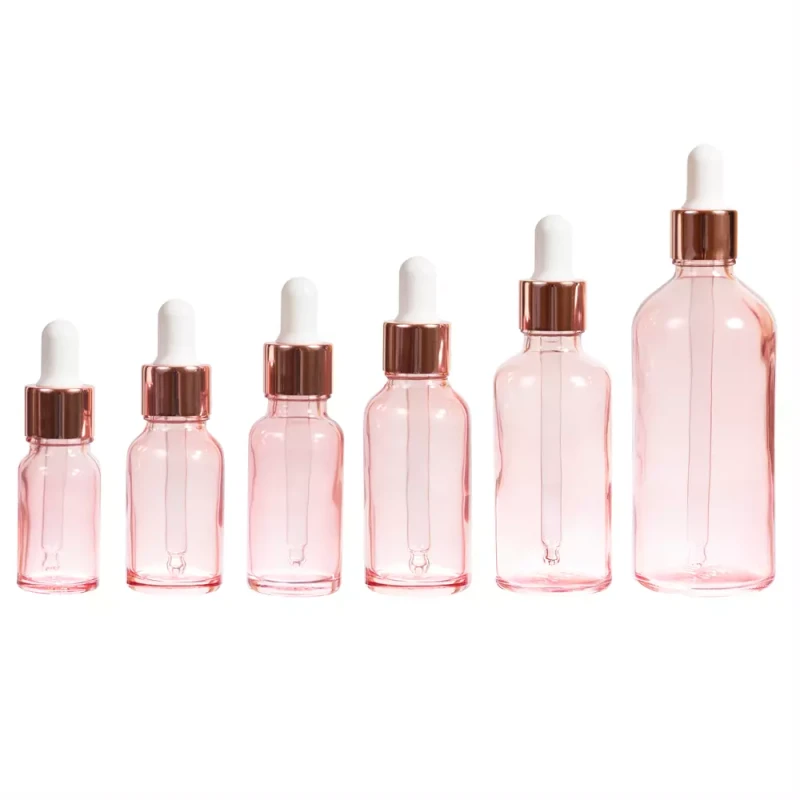 Różowa butelka szklana z pipetą | pojemnik na serum | olejek | różne pojemności