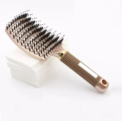 Ergonomische Massage-Haarbürste mit Wildschweinborsten 