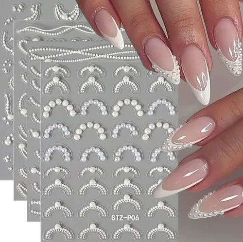 Selbstklebende Nagelsticker mit weißen Perlen