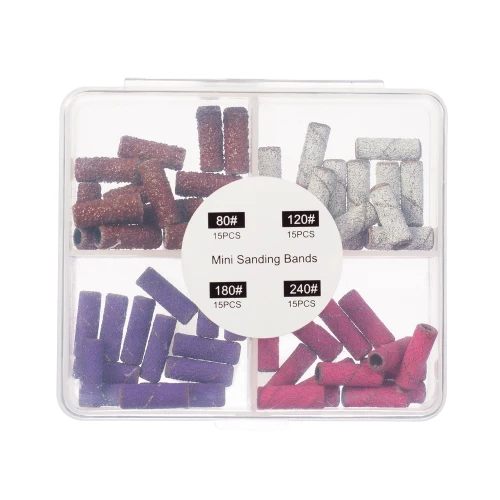Schleifkappen für Fräser 3 mm | gemischte Körnungen in Kassette | Aufsätze für Pediküre und Maniküre | Set mit 60 Stück
