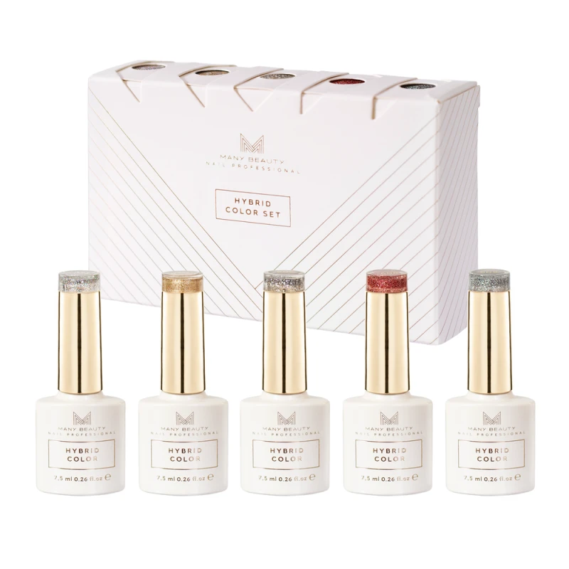 Zestaw lakierów hybrydowych Shimmer Lights – 5 olśniewających odcieni z połyskiem