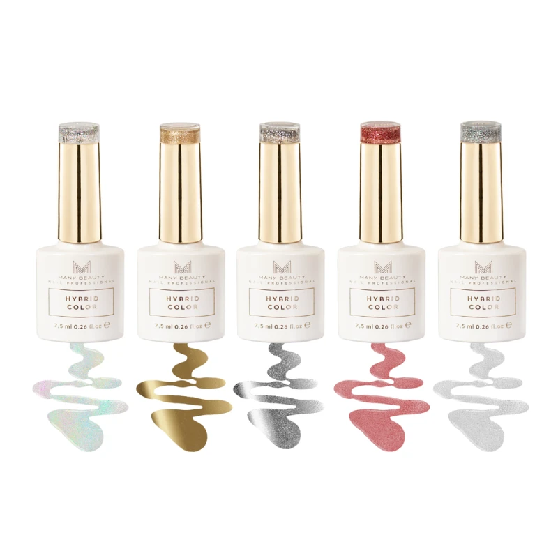 Zestaw lakierów hybrydowych Shimmer Lights – 5 olśniewających odcieni z połyskiem