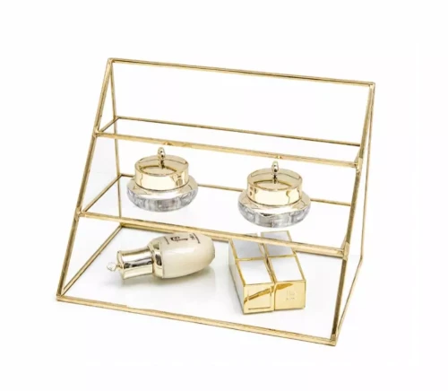 Vergoldeter Glas-Organizer | Regalständer mit Ablagen für Kosmetika      (1) (1)