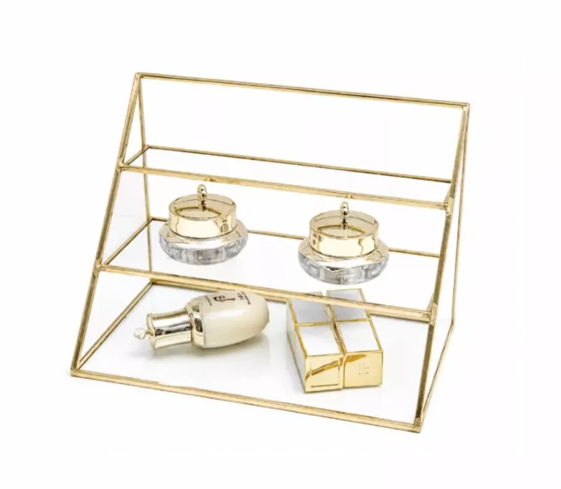 Vergoldeter Glas-Organizer | Regalständer mit Ablagen für Kosmetika      (1) (1)