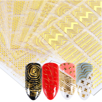 Große Nagelsticker | golden | selbstklebend | 8 Muster