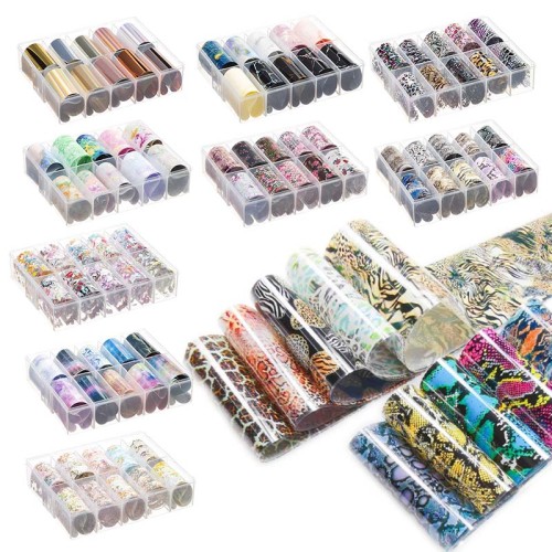 Transferfolie für Nägel | Set mit 10 Bögen in Kassette